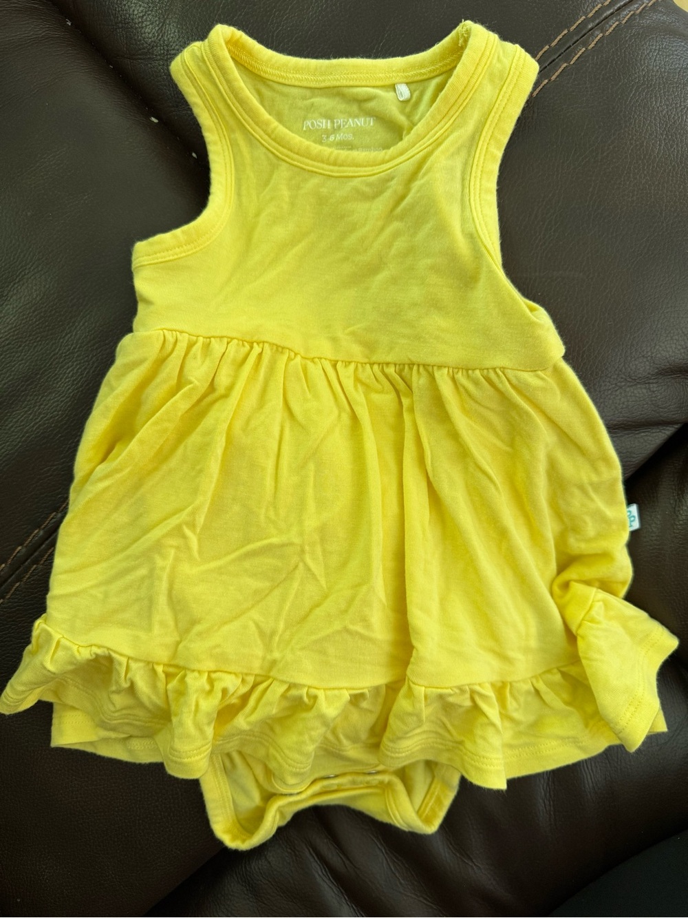 Posh Peanut Bright Yellow Ruffle Baby One-Piece